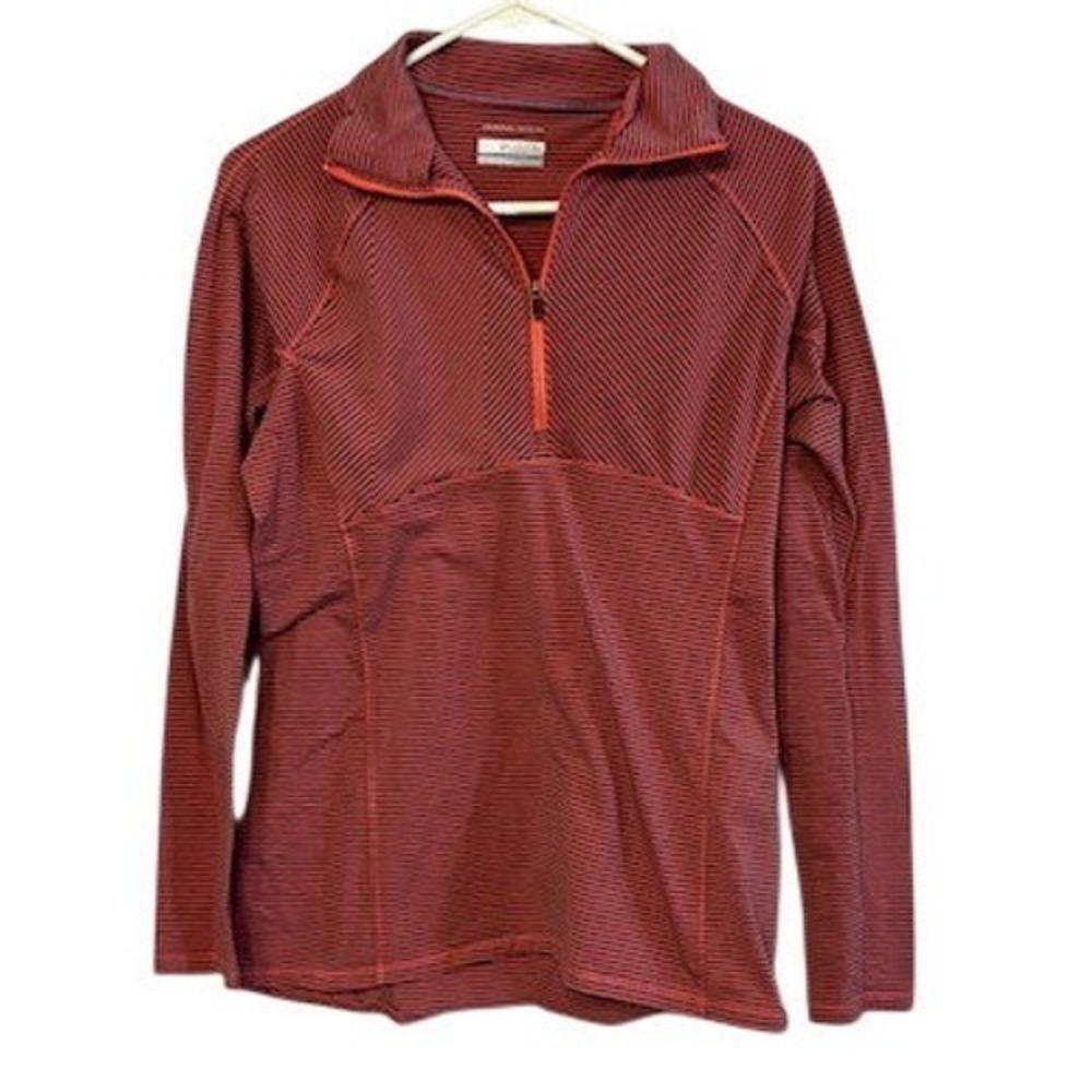 Columbia Omni-Wick Womens Quarter Zip Pullover Red Black Striped Active Top L